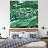 Agate Green Gold Glitter Geode Marble Custom Name Canvas Afdruk (Insitu (Slaapkamer))