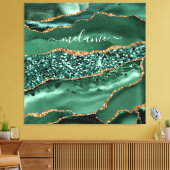Agate Green Gold Glitter Geode Marble Custom Name Canvas Afdruk (Insitu (Woonkamer))