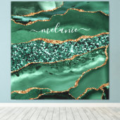 Agate Green Gold Glitter Geode Marble Custom Name Canvas Afdruk (Insitu (Houten vloer))