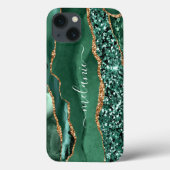 Agate Green Gold Glitter Geode Marble Custom Name Case-Mate iPhone Case (Achterkant)