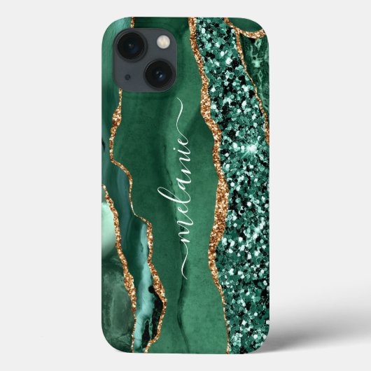 Agate Green Gold Glitter Geode Marble Custom Name Case-Mate iPhone Case (Achterkant)