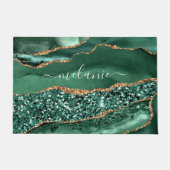 Agate Green Gold Glitter Geode Marble Custom Name Deurmat (Voorkant)