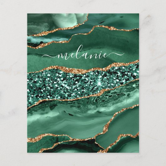 Agate Green Gold Glitter Geode Marble Custom Name Flyer (Voorkant)