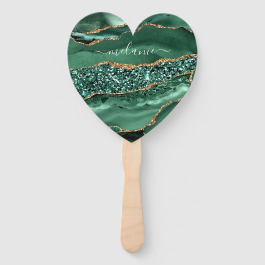 Agate Green Gold Glitter Geode Marble Custom Name Handwaaier (Voorkant)
