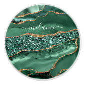 Agate Green Gold Glitter Geode Marble Custom Name Keramische Knop (Voorkant)