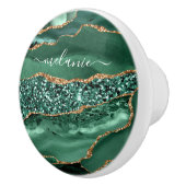 Agate Green Gold Glitter Geode Marble Custom Name Keramische Knop (Rechts)