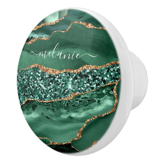 Agate Green Gold Glitter Geode Marble Custom Name Keramische Knop (Rechts)