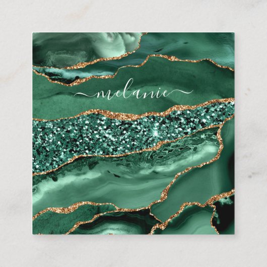 Agate Green Gold Glitter Geode Marble Custom Name Kortingskaartje (Achterkant)