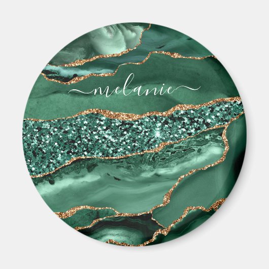 Agate Green Gold Glitter Geode Marble Custom Name Magneet (Voorkant)