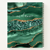 Agate Green Gold Glitter Geode Marble Custom Name Notitieboek (Achterkant)