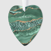 Agate Green Gold Glitter Geode Marble Custom Name Ornament (voorkant)