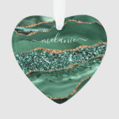 Agate Green Gold Glitter Geode Marble Custom Name Ornament (voorkant)