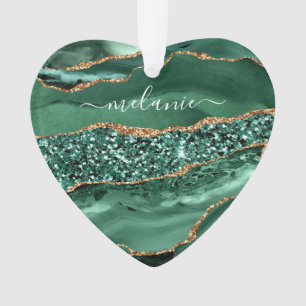 Agate Green Gold Glitter Geode Marble Custom Name Ornament