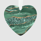 Agate Green Gold Glitter Geode Marble Custom Name Ornament (achterkant)