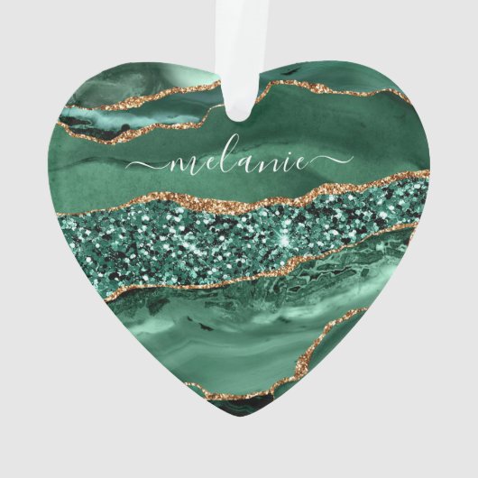 Agate Green Gold Glitter Geode Marble Custom Name Ornament (achterkant)