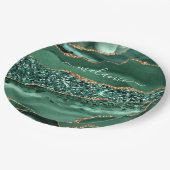 Agate Green Gold Glitter Geode Marble Custom Name Papieren Bordje (Gekanteld)