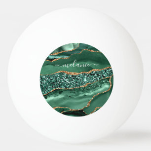 Agate Green Gold Glitter Geode Marble Custom Name Pingpongbal