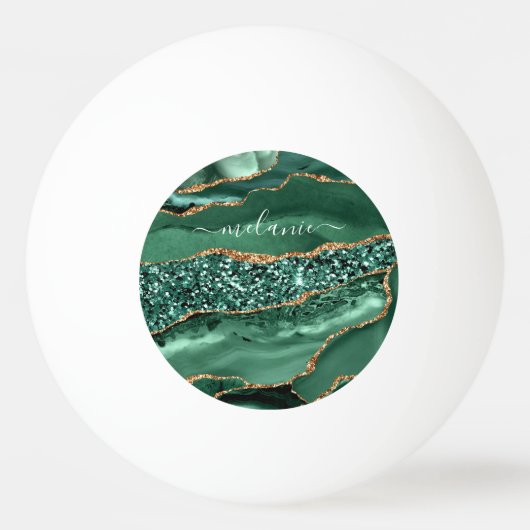 Agate Green Gold Glitter Geode Marble Custom Name Pingpongbal (Achterkant)