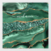 Agate Green Gold Glitter Geode Marble Custom Name Raamsticker (Vel)