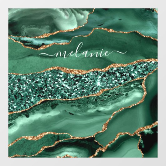 Agate Green Gold Glitter Geode Marble Custom Name Raamsticker (Vel)