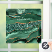 Agate Green Gold Glitter Geode Marble Custom Name Raamsticker (Huis)