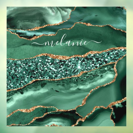 Agate Green Gold Glitter Geode Marble Custom Name Raamsticker (Vel 3)
