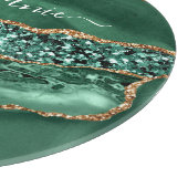 Agate Green Gold Glitter Geode Marble Custom Name Snijplank (Hoek)