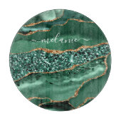 Agate Green Gold Glitter Geode Marble Custom Name Snijplank (Voorkant)