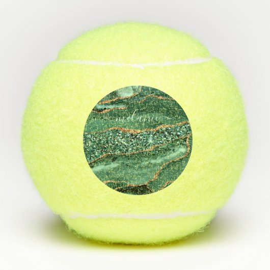 Agate Green Gold Glitter Geode Marble Custom Name Tennisballen (Voorkant)