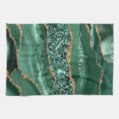 Agate Green Gold Glitter Geode Marble Custom Name Theedoek (Horizontaal)