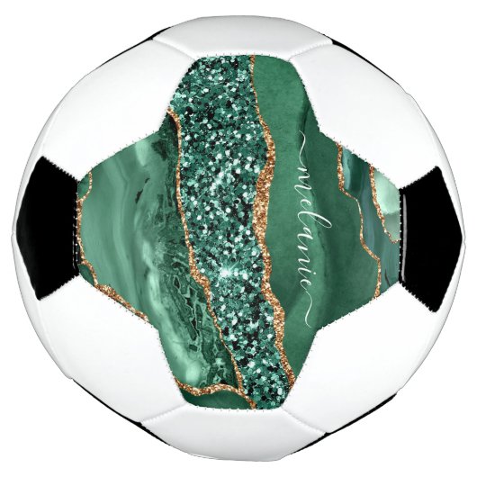 Agate Green Gold Glitter Geode Marble Custom Name Voetbal (Gedraaid)