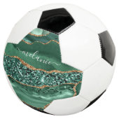 Agate Green Gold Glitter Geode Marble Custom Name Voetbal (Drie kwart)