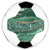 Agate Green Gold Glitter Geode Marble Custom Name Voetbal (Voorkant)