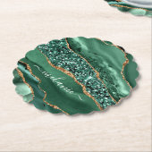 Agate Green Gold Glitter Geode Marble Jouw naam Kartonnen Onderzetters (Gekanteld)
