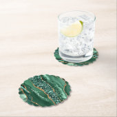 Agate Green Gold Glitter Geode Marble Jouw naam Kartonnen Onderzetters (Insitu)
