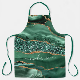 Agate Green Gold Glitter Geode Marble Jouw naam Schort