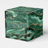 Agate Green Gold Glitter Geode Marmer met naam Bedankdoosjes (Voorkant Zijde)