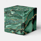 Agate Green Gold Glitter Geode Marmer met naam Bedankdoosjes (Achterkant)