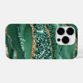 Agate Green Gold Glitter Jouw naam Marble iPhone Hoesje (Achterkant horizontaal)