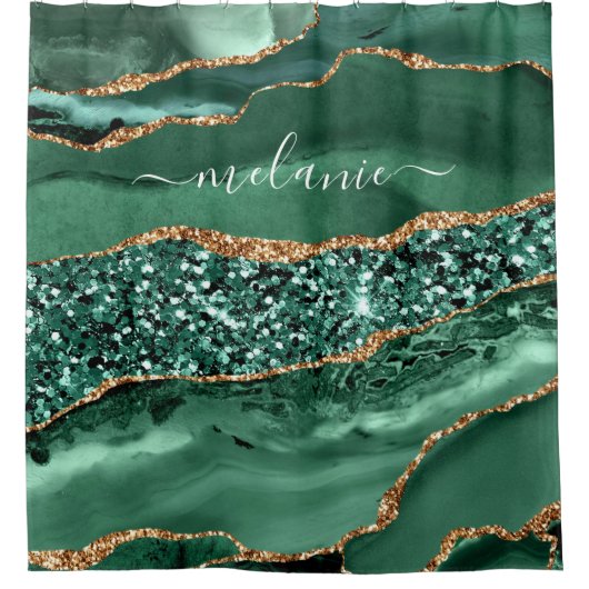 Agate Green Gold Glitter Jouw naam Showgordijn Douchegordijn (Voorkant)