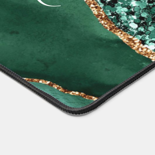 Agate Green Gold Glitter Marble Custom Name Bureaumat (Hoek)