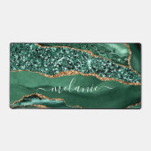 Agate Green Gold Glitter Marble Custom Name Bureaumat (Voorkant)