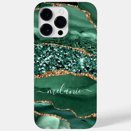 Agate Green Gold Glitter Marble Custom Name Case-Mate iPhone Case (Achterkant)