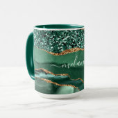 Agate Green Gold Glitter Marble Custom Name Mok (Voorkant links)