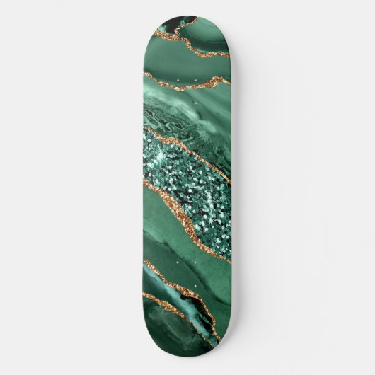 Agate Green Gold Glitter Marble Gemstone Sateboard Persoonlijk Skateboard (Voorkant)