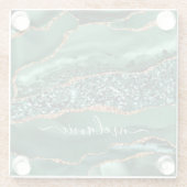 Agate Green Gold Glitter Marble Geode Name Onderze Glazen Onderzetter (Achterkant)