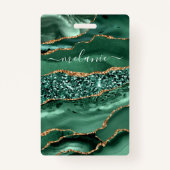 Agate Green Gold Glitter Marble Jouw naam Badge (Achterkant)