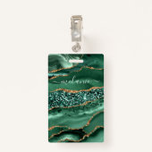 Agate Green Gold Glitter Marble Jouw naam Badge (Achterkant met clip)
