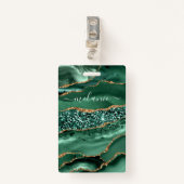 Agate Green Gold Glitter Marble Jouw naam Badge (Voorkant met clip)