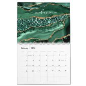 Agate Green Gold Glitter Marble Jouw naam Calendar Kalender (Feb 2026)
